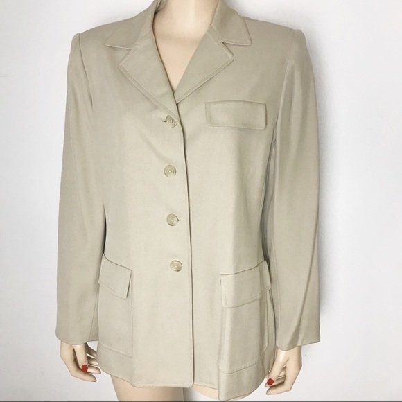 Vintage 100% silk khaki pant suit wide pleated leg - Picture 5 of 11
